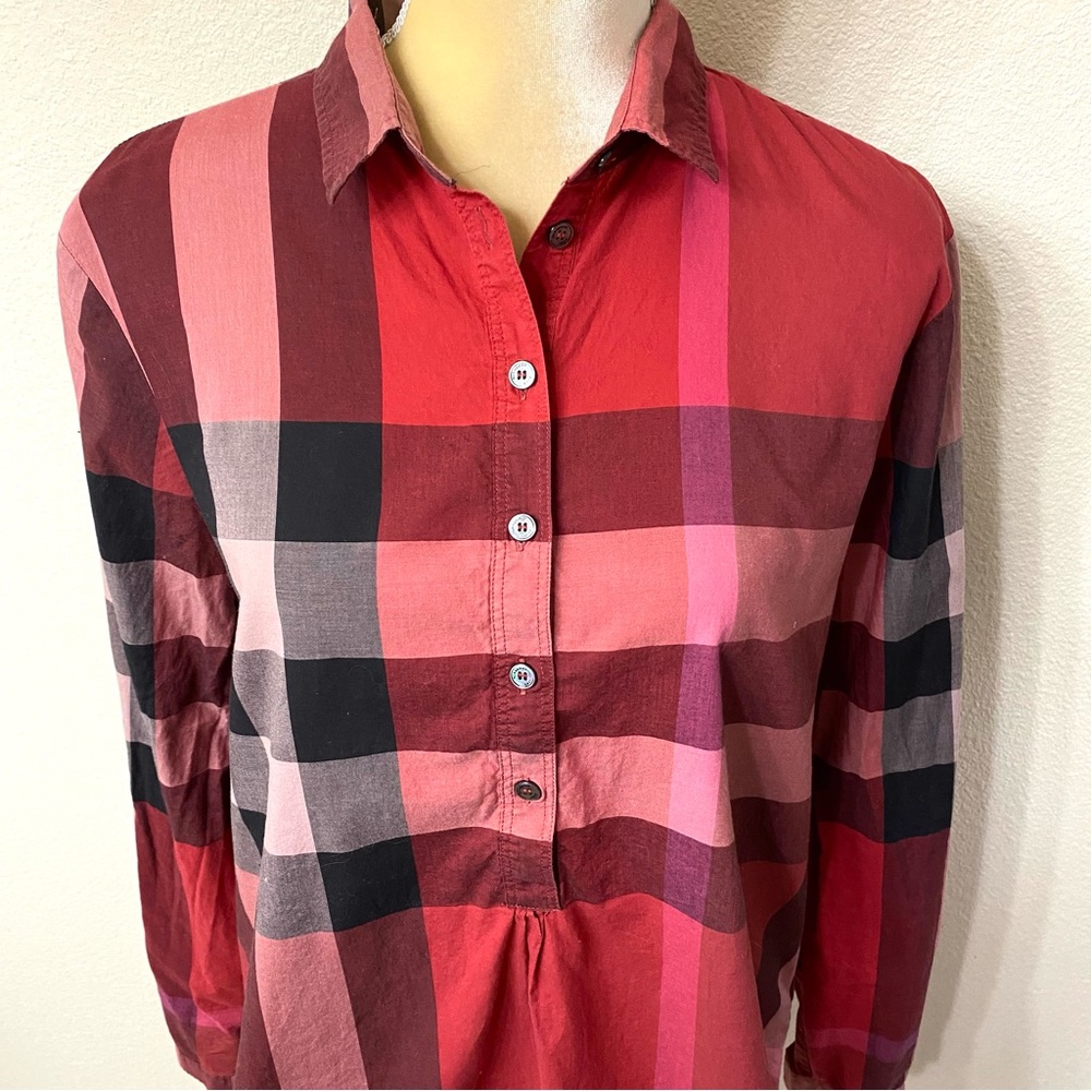 Burberry Brit Women's Red Nova Check Plaid Popover Tunic Top XL - Picture 5 of 13